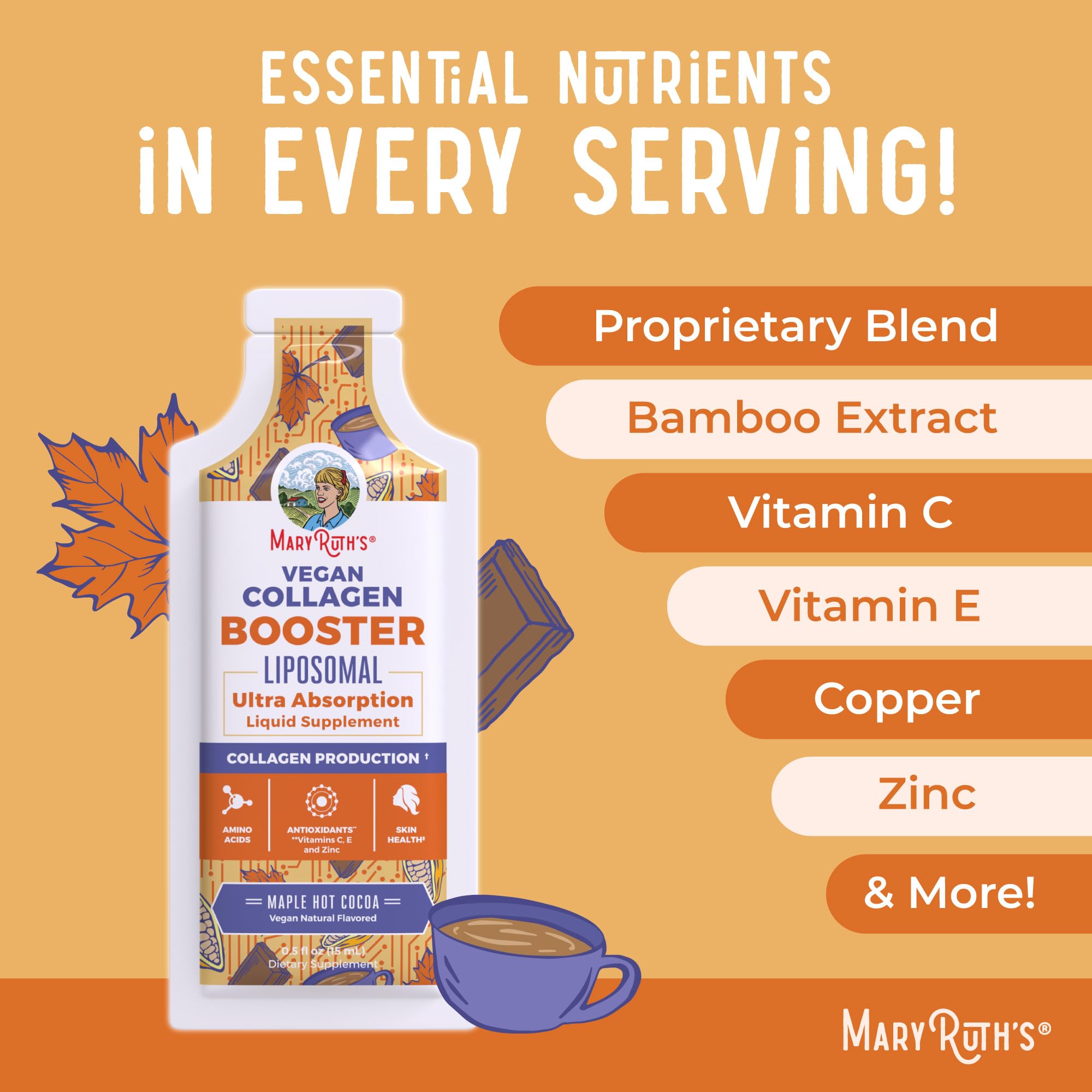 Maple hot cocoa flavor closeup of MaryRuth's Collagen Booster Liposomal