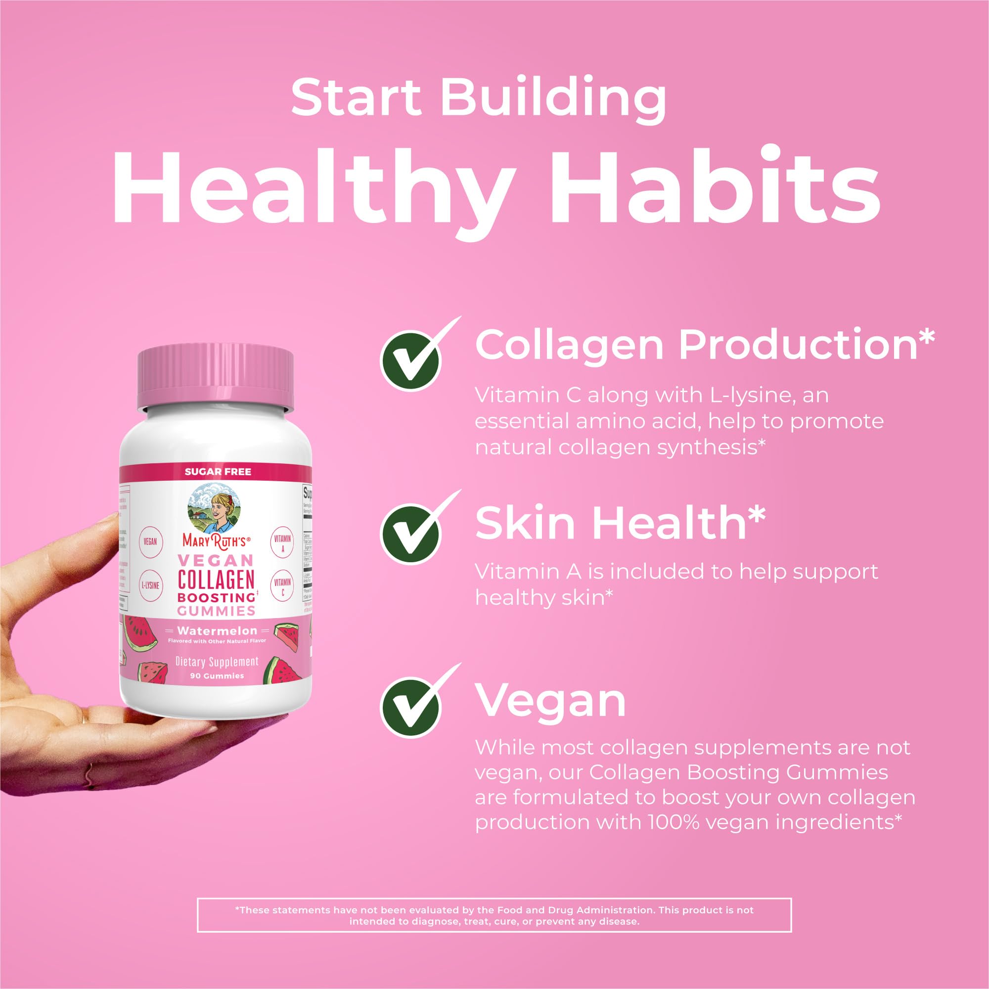 MaryRuth's Collagen Boosting Gummies lysine and vitamin C on ingredients panel