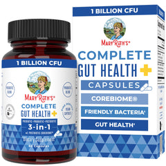 MaryRuth's Complete Gut Health Capsules bottle front view with vegan probiotic blend for daily support.