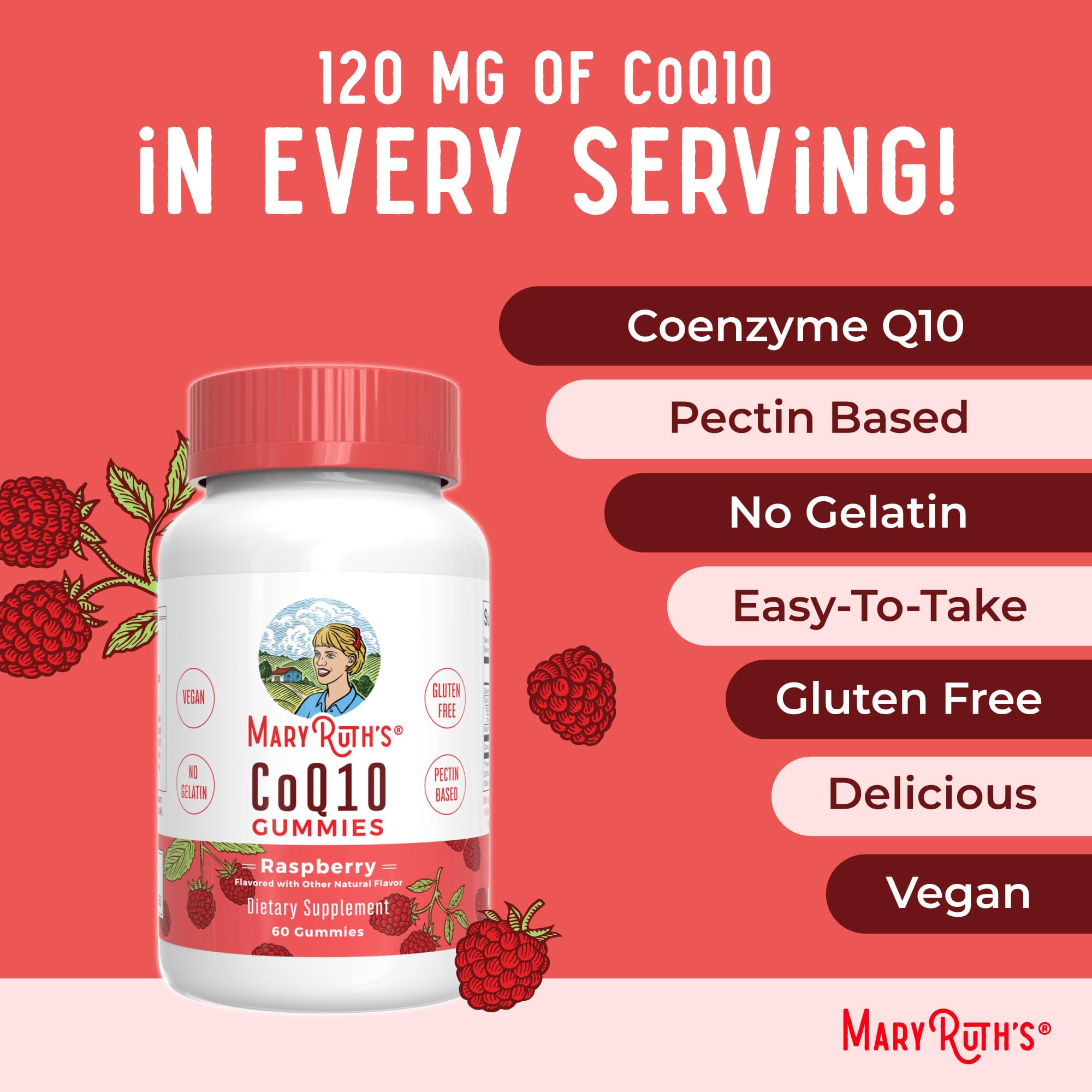 MaryRuth's CoQ10 gummies gluten-free label supports gluten-free diets.