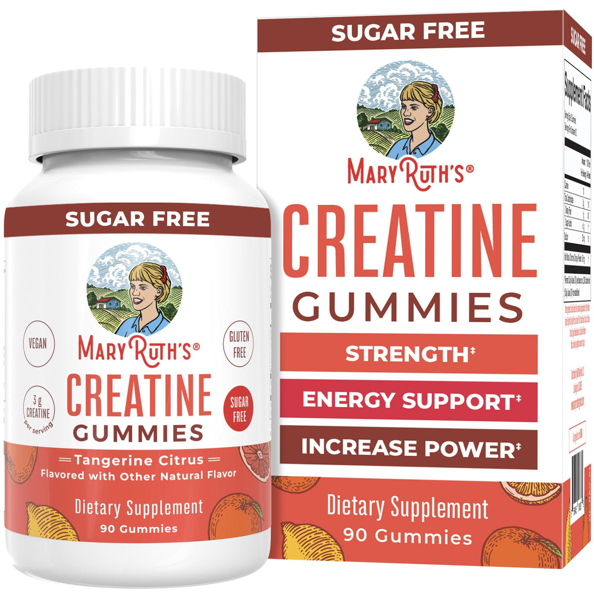 MaryRuth's Creatine Gummies bottle shows tangerine flavor for easy pre-workout fueling.