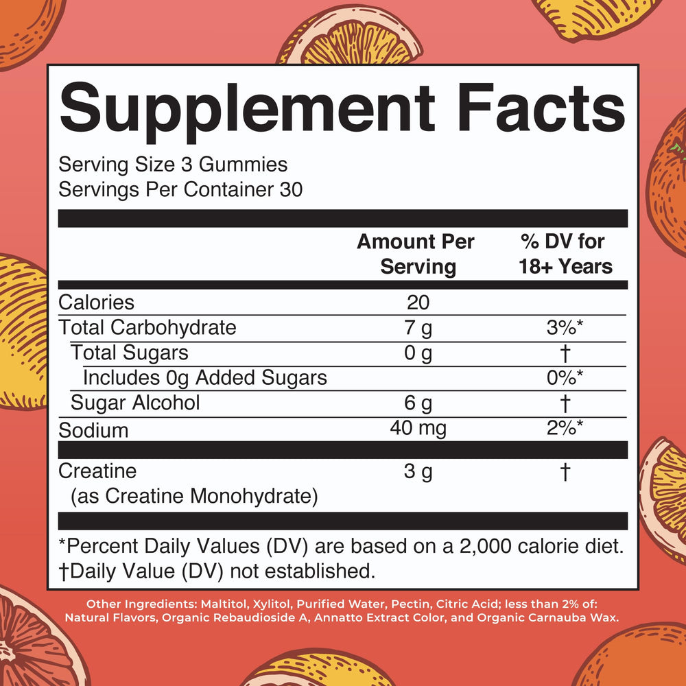 Close-up of MaryRuth's Creatine Gummies highlights sugar-free formula for daily use.