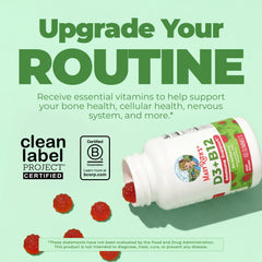 MaryRuth's gummies bottle back with ingredients and certifications for vegan supplementation