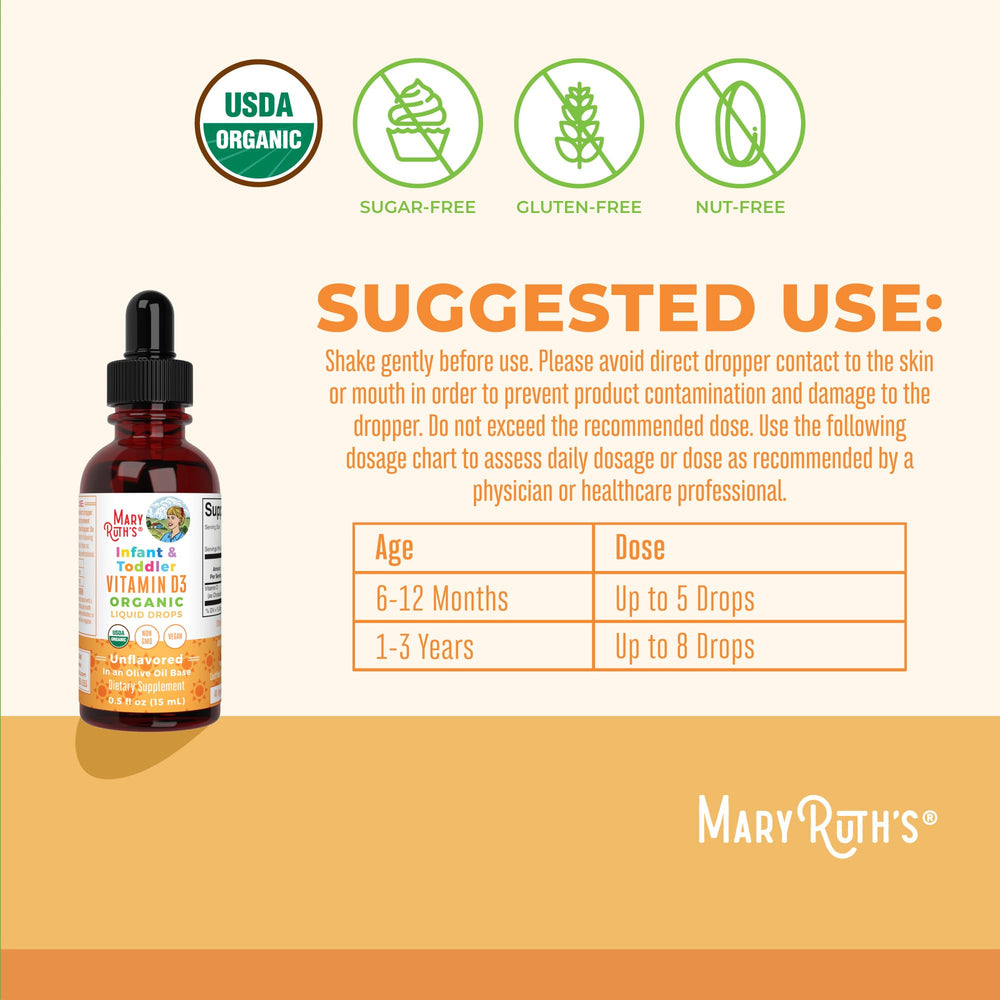 MaryRuth's D3 drops amber bottle protects potency.