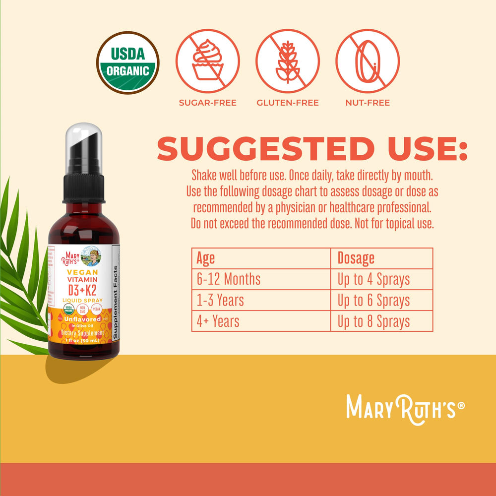 MaryRuth's D3+K2 spray for adults showing simple morning intake.