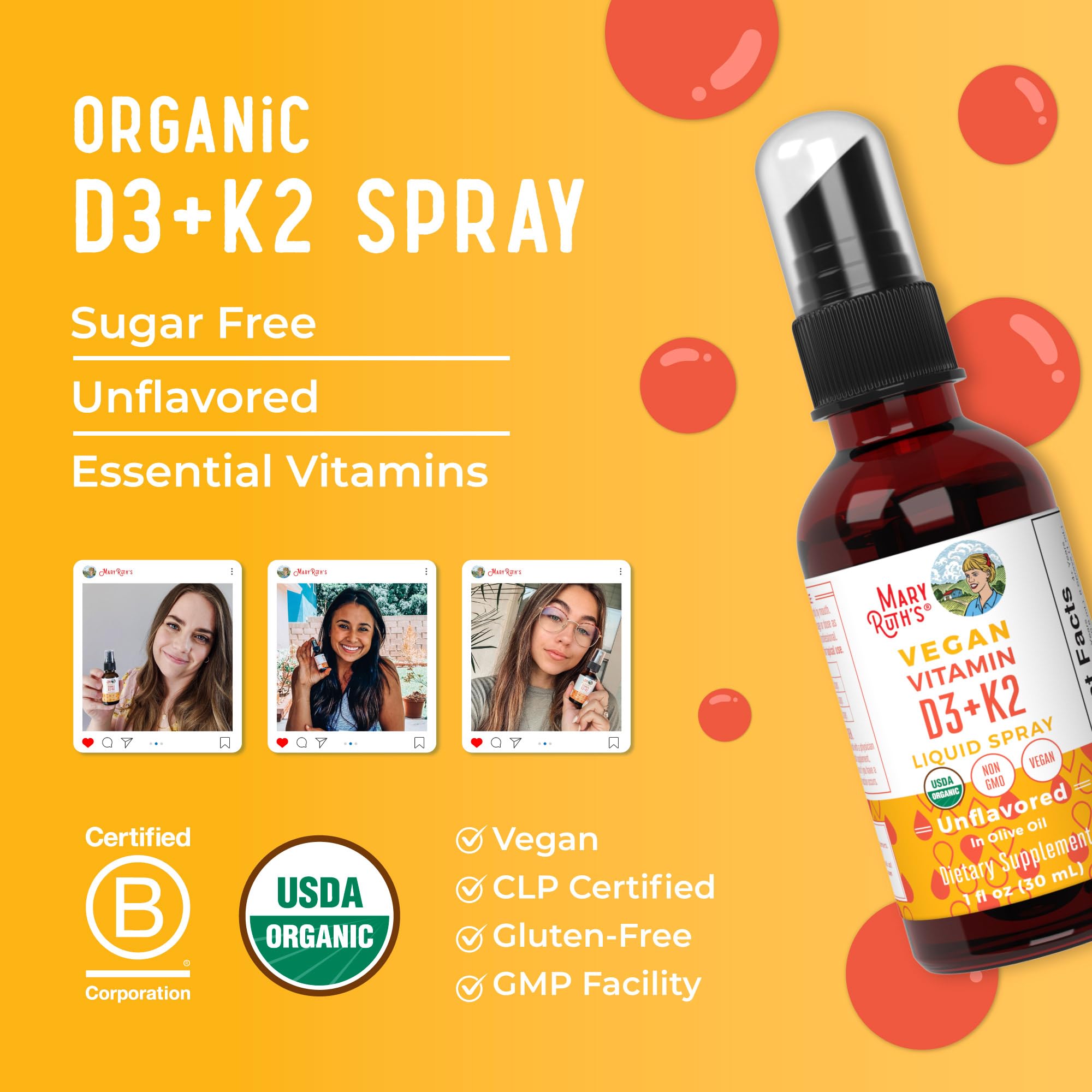 MaryRuth's D3+K2 spray with glass of water ready to take.