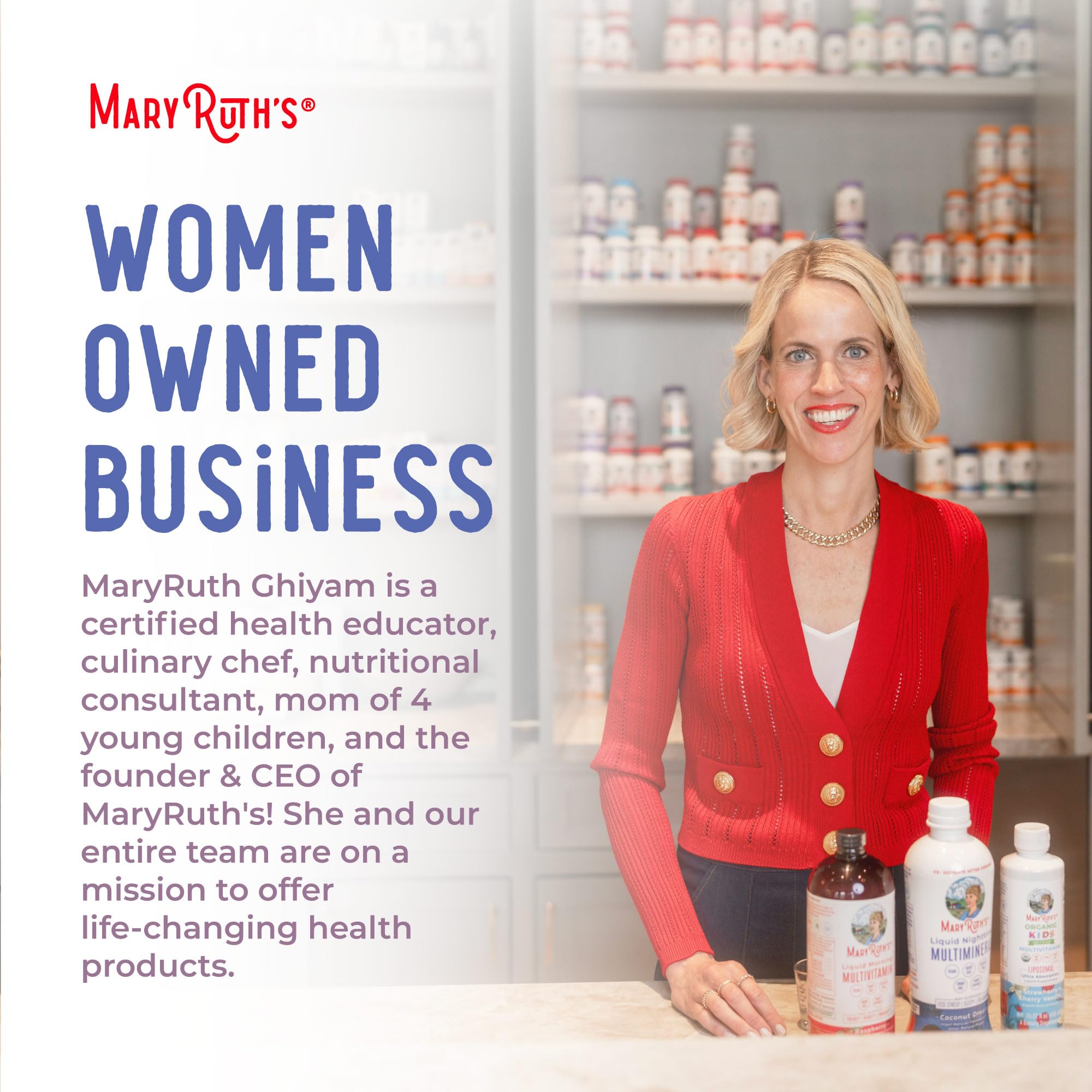 MaryRuth's D3 drops bottle beside glass demonstrates quick intake