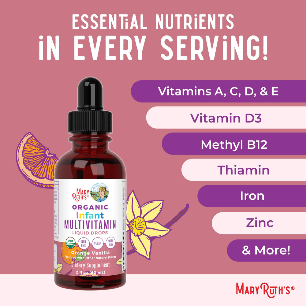 MaryRuth's daily-use infant drops are easy to add to bottles