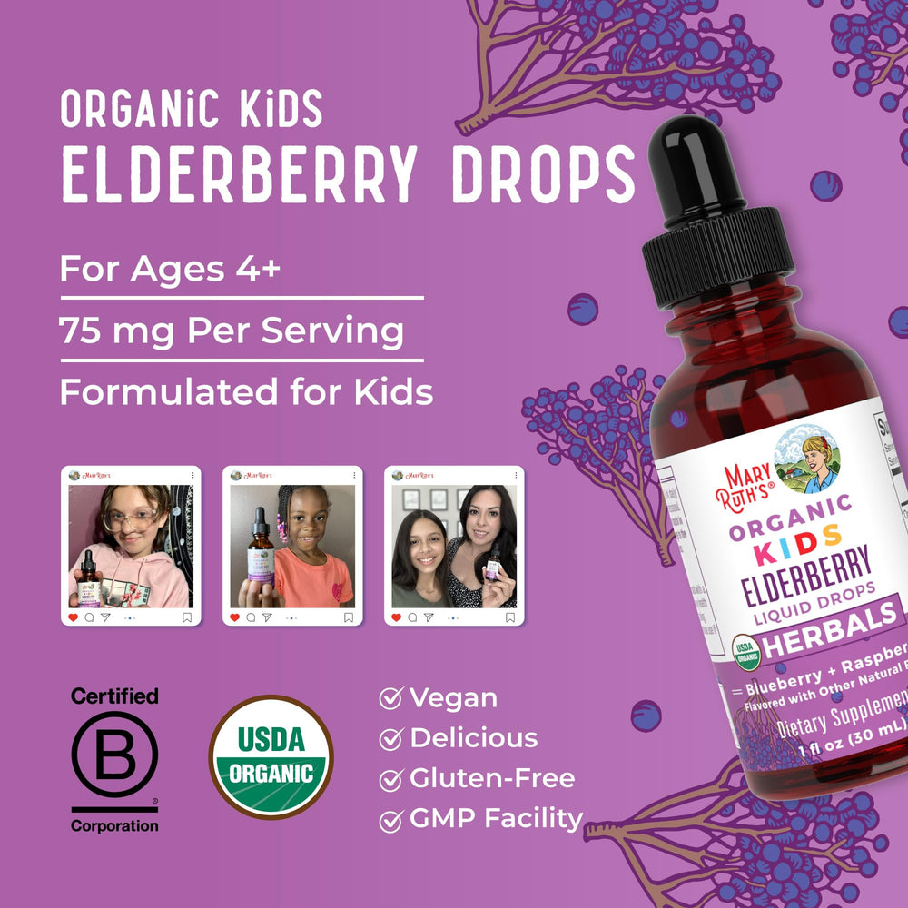 MARYRUTH'S Raspberry-Blueberry flavor enriches the drops for kids.