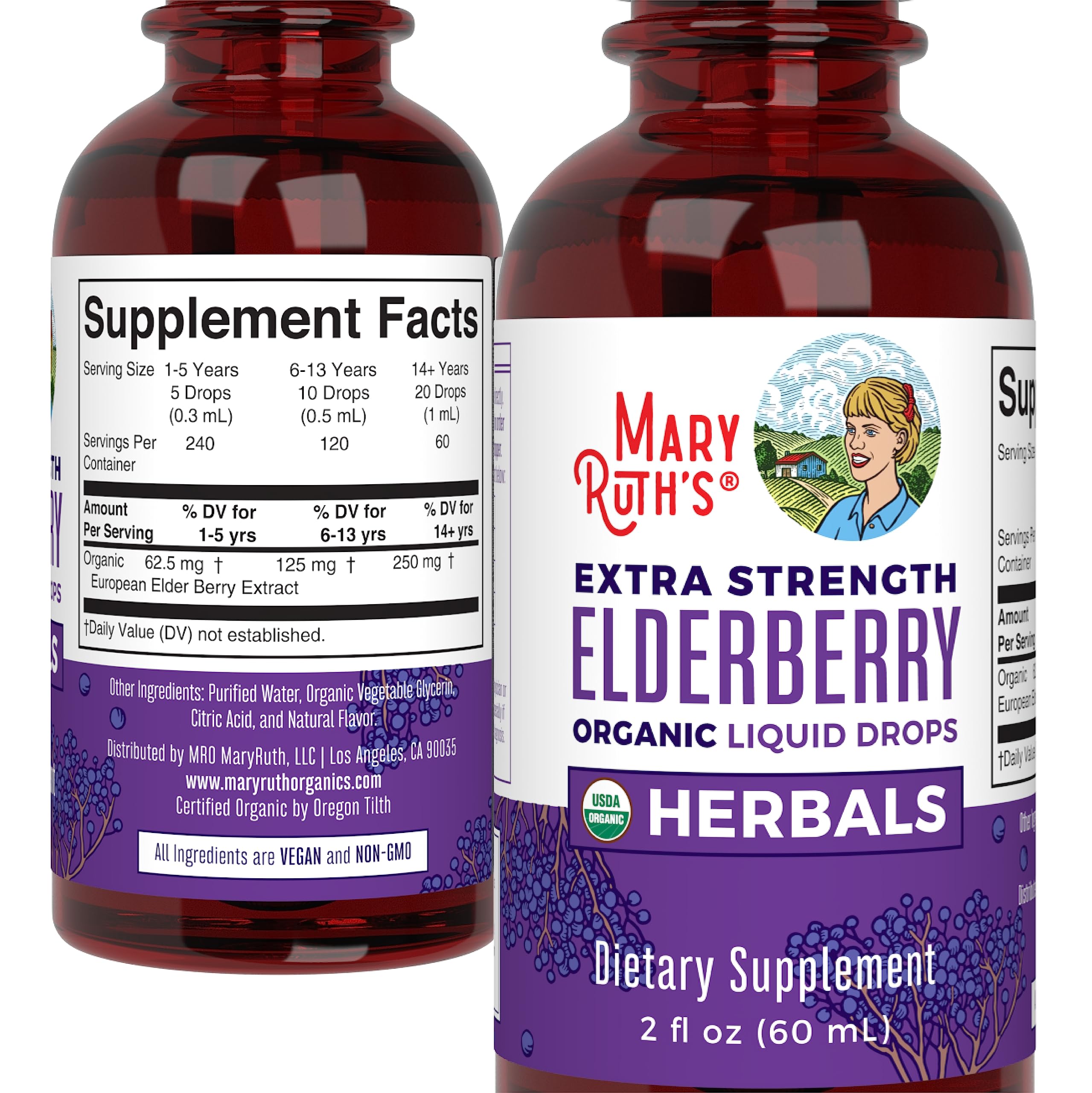 MaryRuth's Elderberry Syrup 2 oz bottle on countertop.