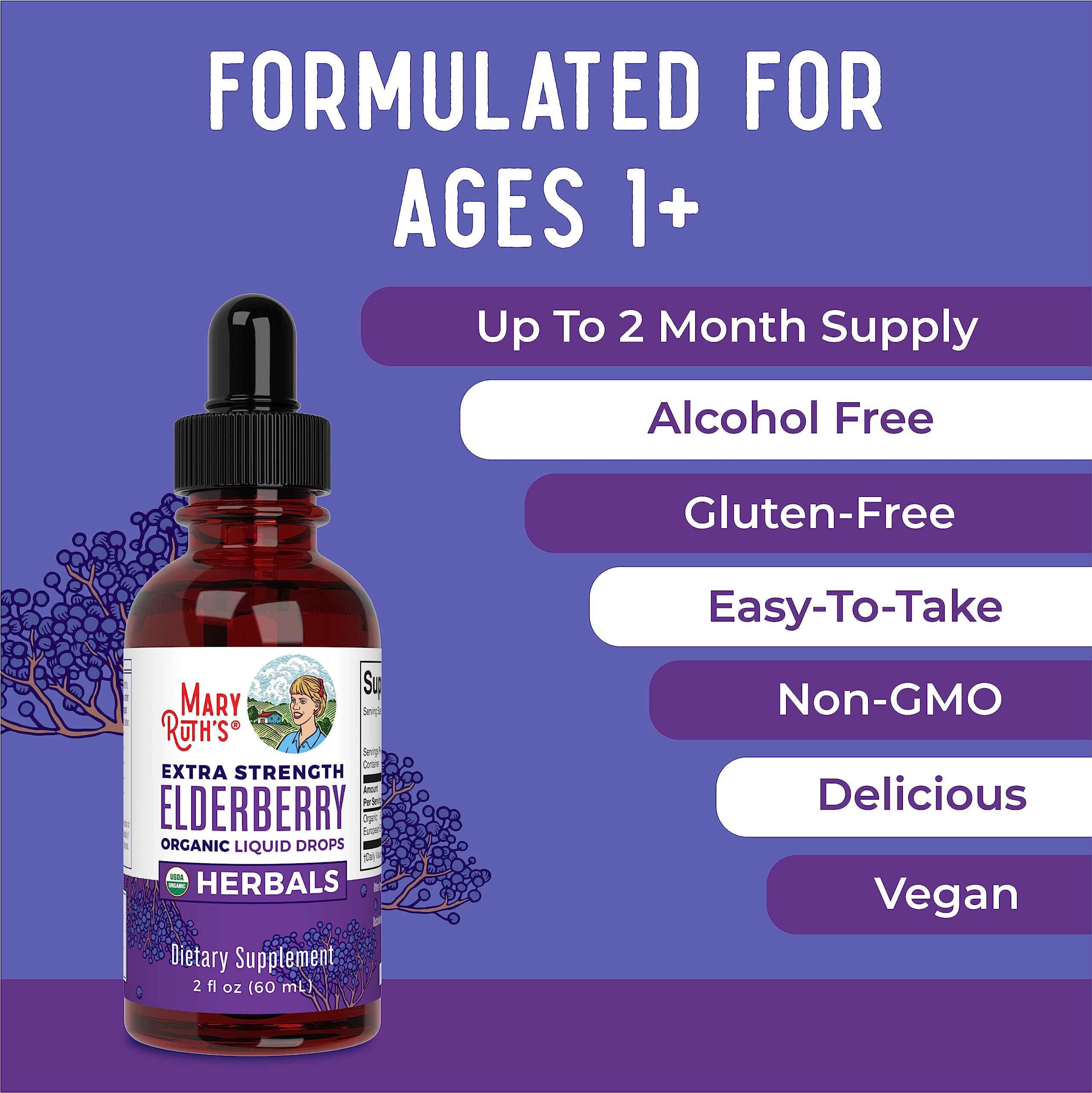 MaryRuth's Elderberry Syrup Extra Strength dropper dispensing drops.