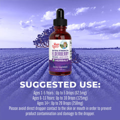 Close-up of MaryRuth's Elderberry Syrup label showing organic and vegan claims.