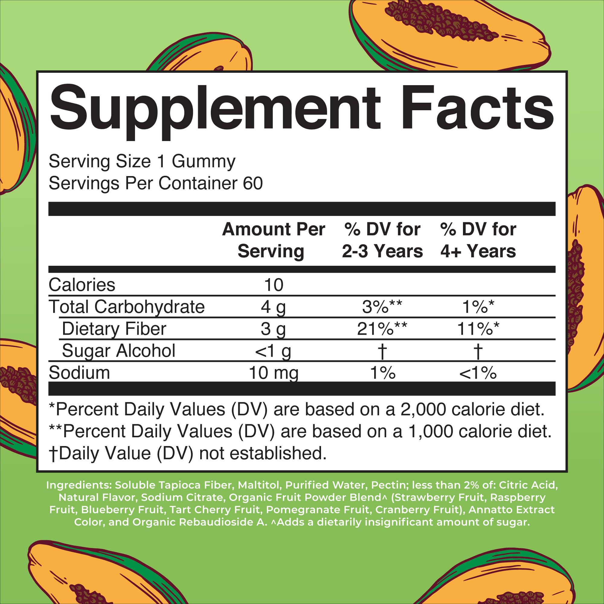 MARYRUTH'S Fiber Gummies for Kids bottle back shows 60 servings for daily gut health
