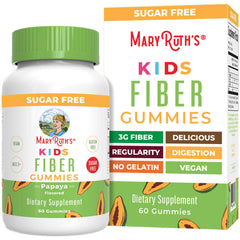 MARYRUTH'S Fiber Gummies for Kids bottle front highlights vegan, sugar-free fiber support for digestion