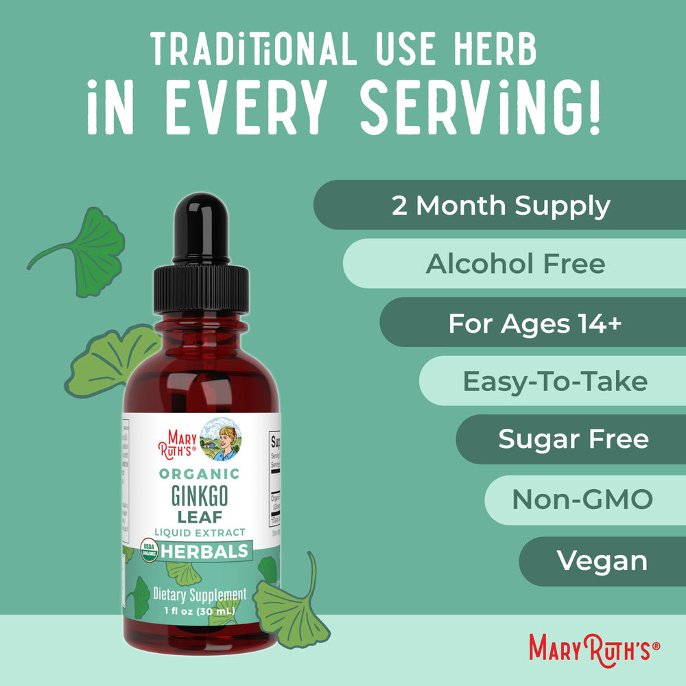 MaryRuth's Ginkgo Leaf Liquid Drops with USDA Organic seal for clean nutrition