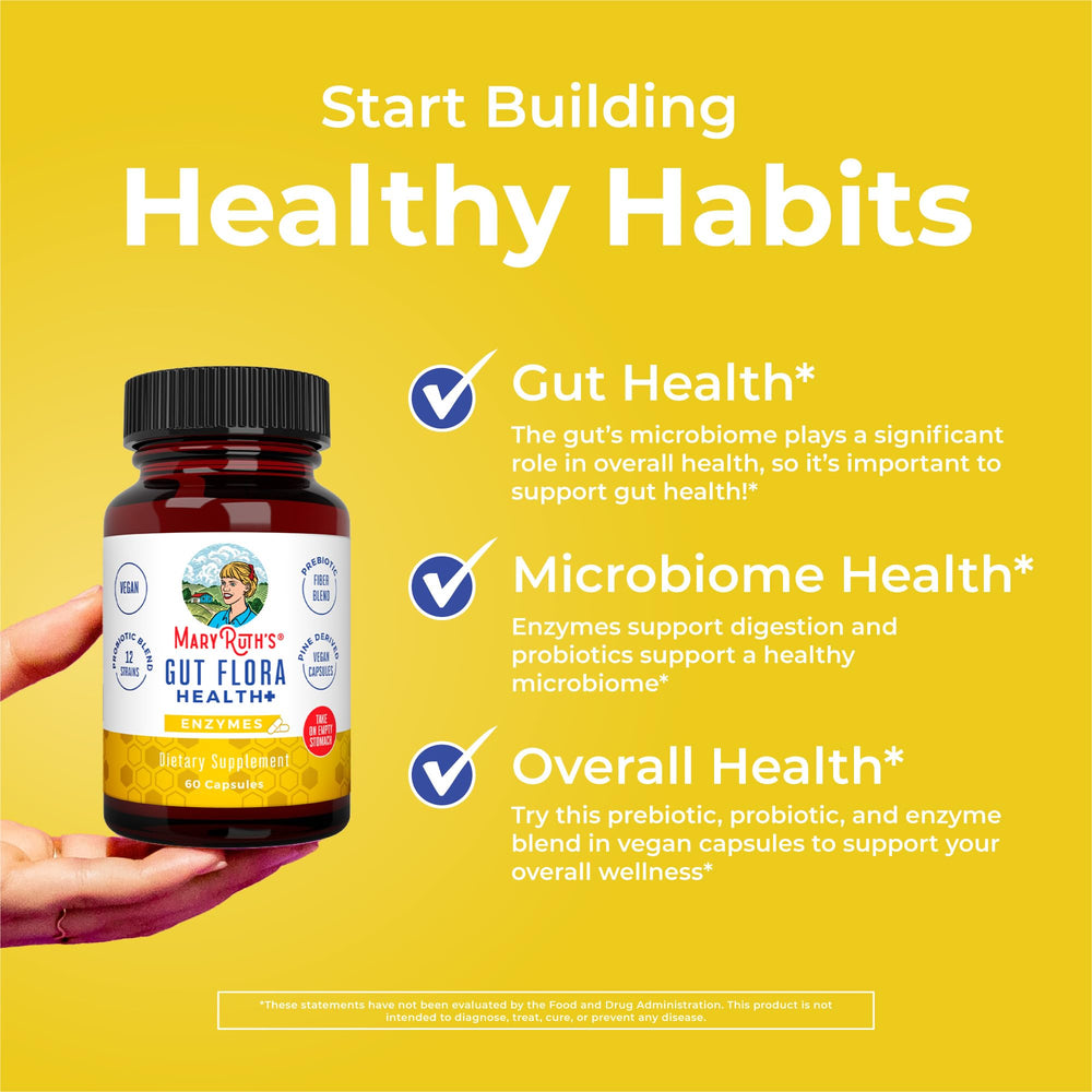 Graphic illustration of the enzyme blend in MaryRuth's Gut Flora Health+ Enzymes