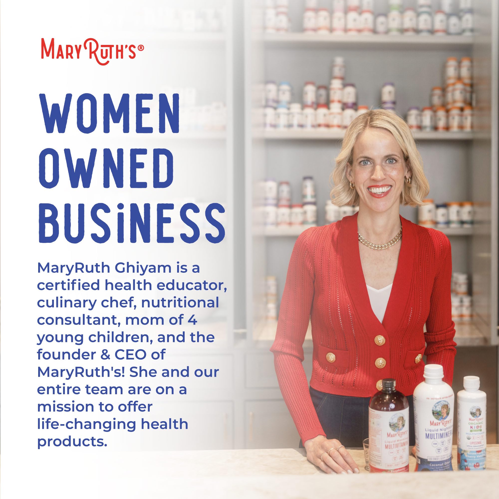 MaryRuth's Gut Flora Health+ Enzymes on a neutral-toned shelf