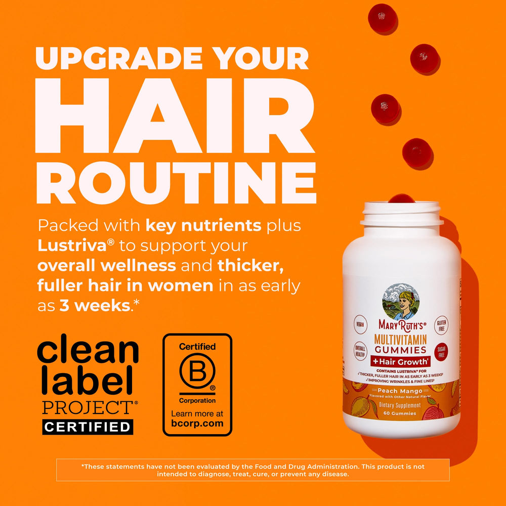 MaryRuth's hair growth gummies bottle side showing label