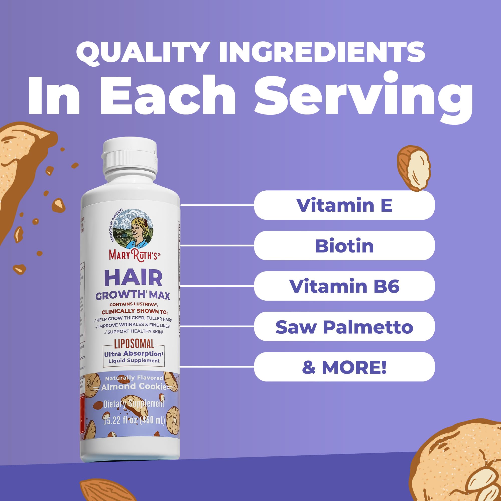 MaryRuth's Hair Growth Max capsules close-up with liposomal technology