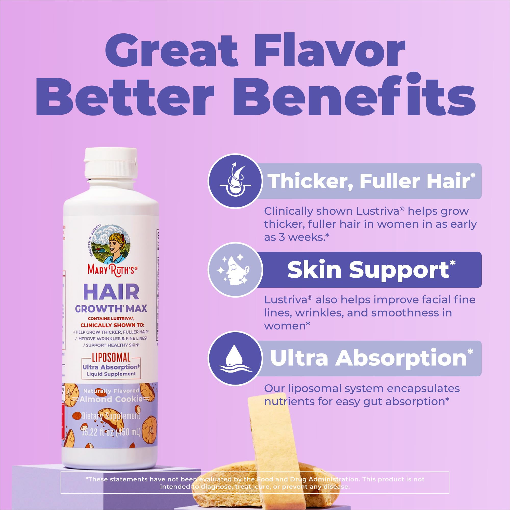 MaryRuth's Hair Growth Max almond-cookie flavor bottle shot