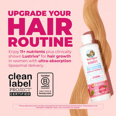MaryRuth's Hair Growth Multivitamin label close-up highlighting ingredients.