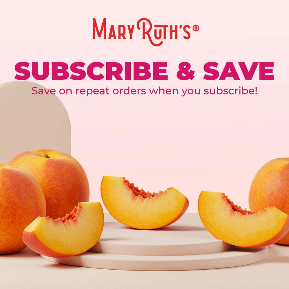MaryRuth's Hair Growth multivitamin on countertop with bright lighting for clarity.
