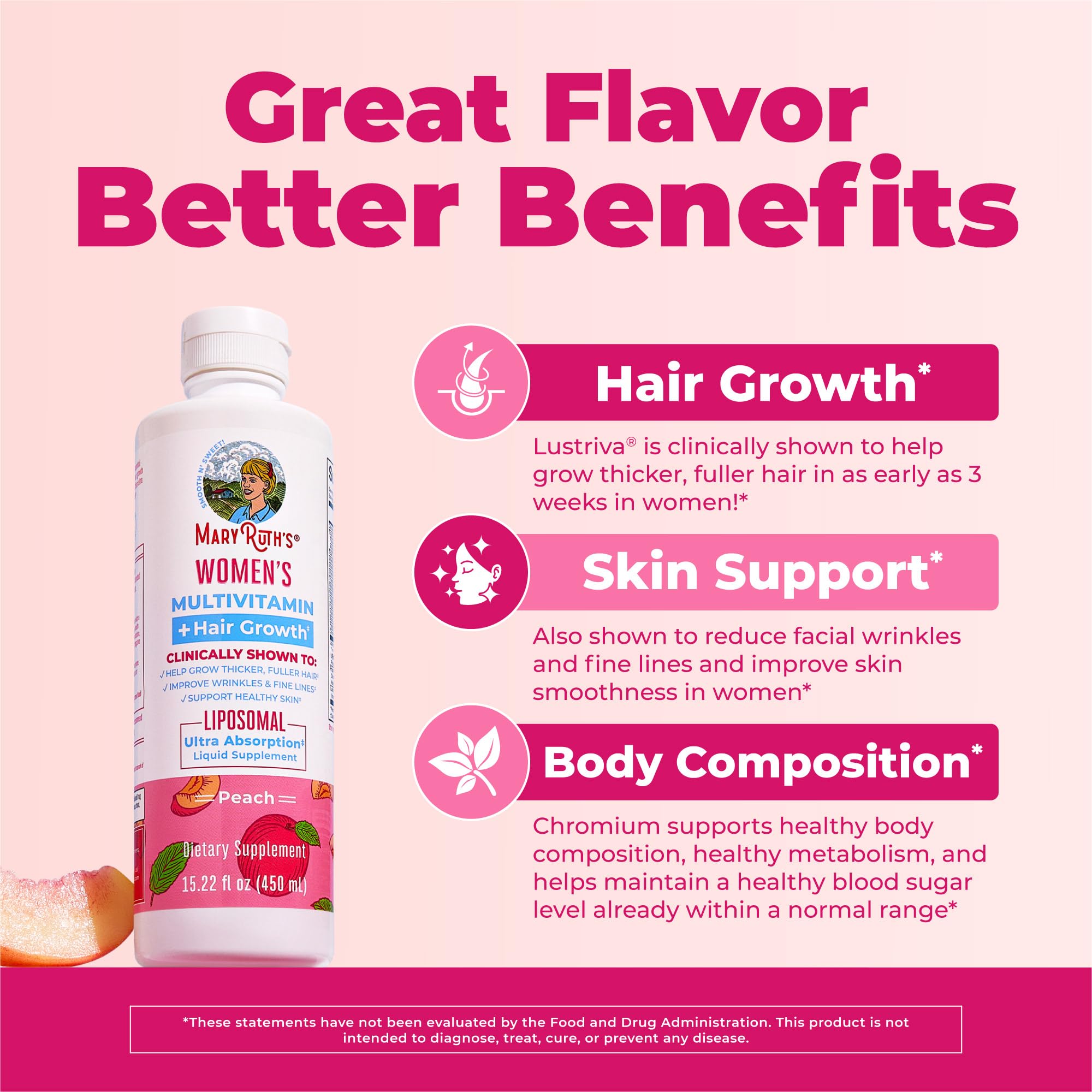 MaryRuth's Hair Growth Multivitamin tablets next to bottle for routine use.