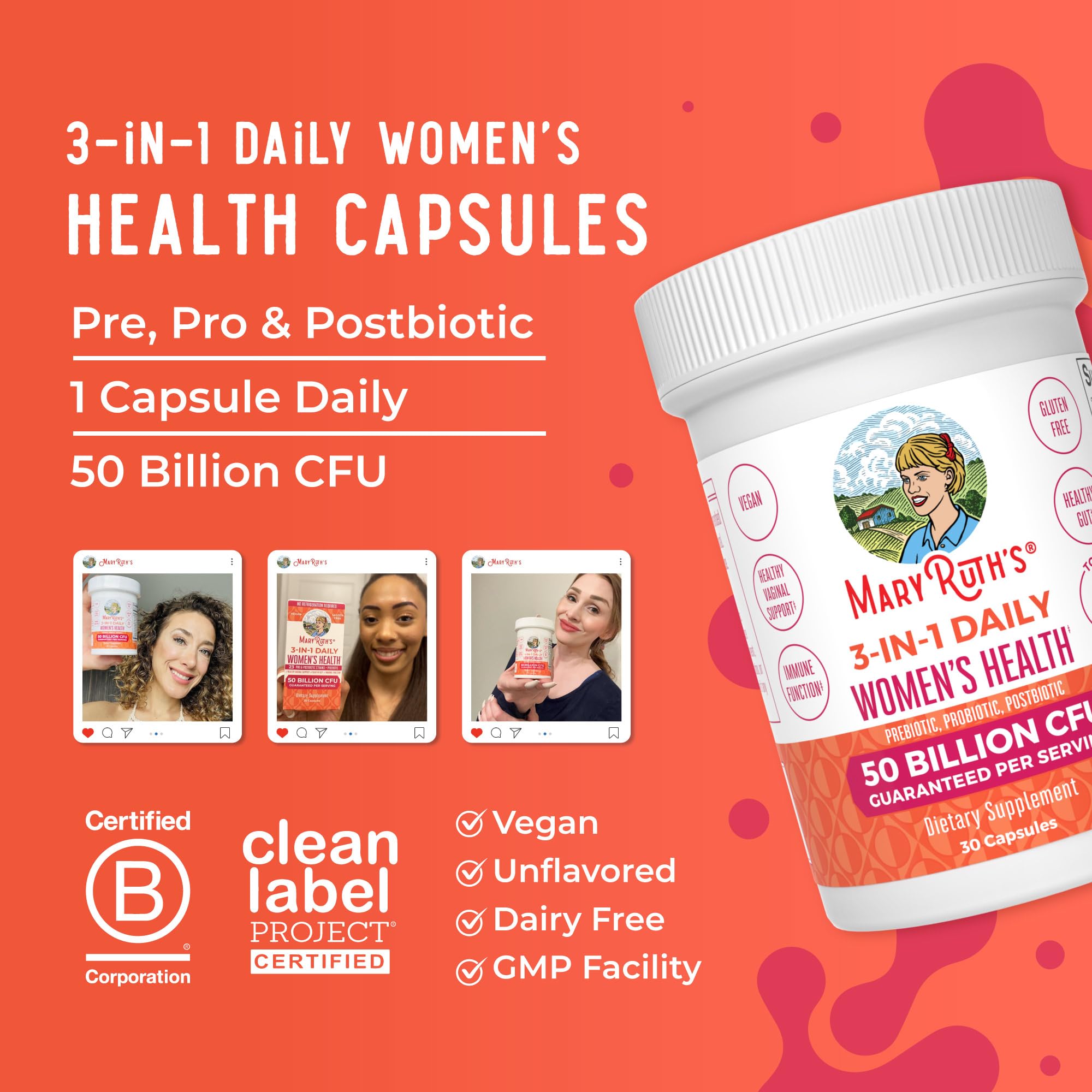 MaryRuth's label hints at hormone support through microbiome balance.