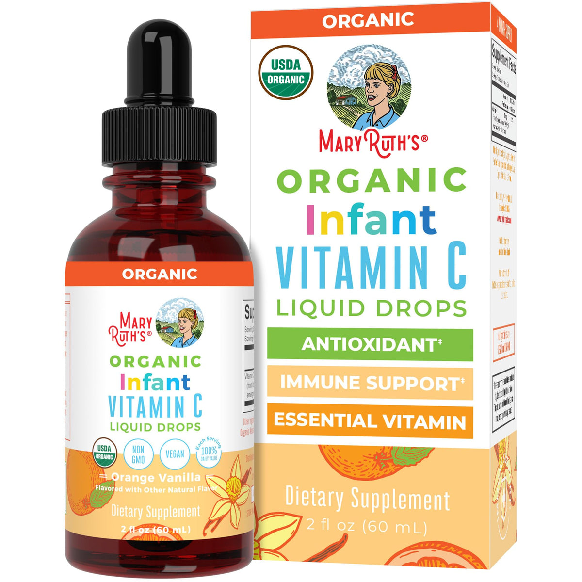 MARYRUTH'S infant vitamin C drops bottle shown for easy daily dosing and gentle use