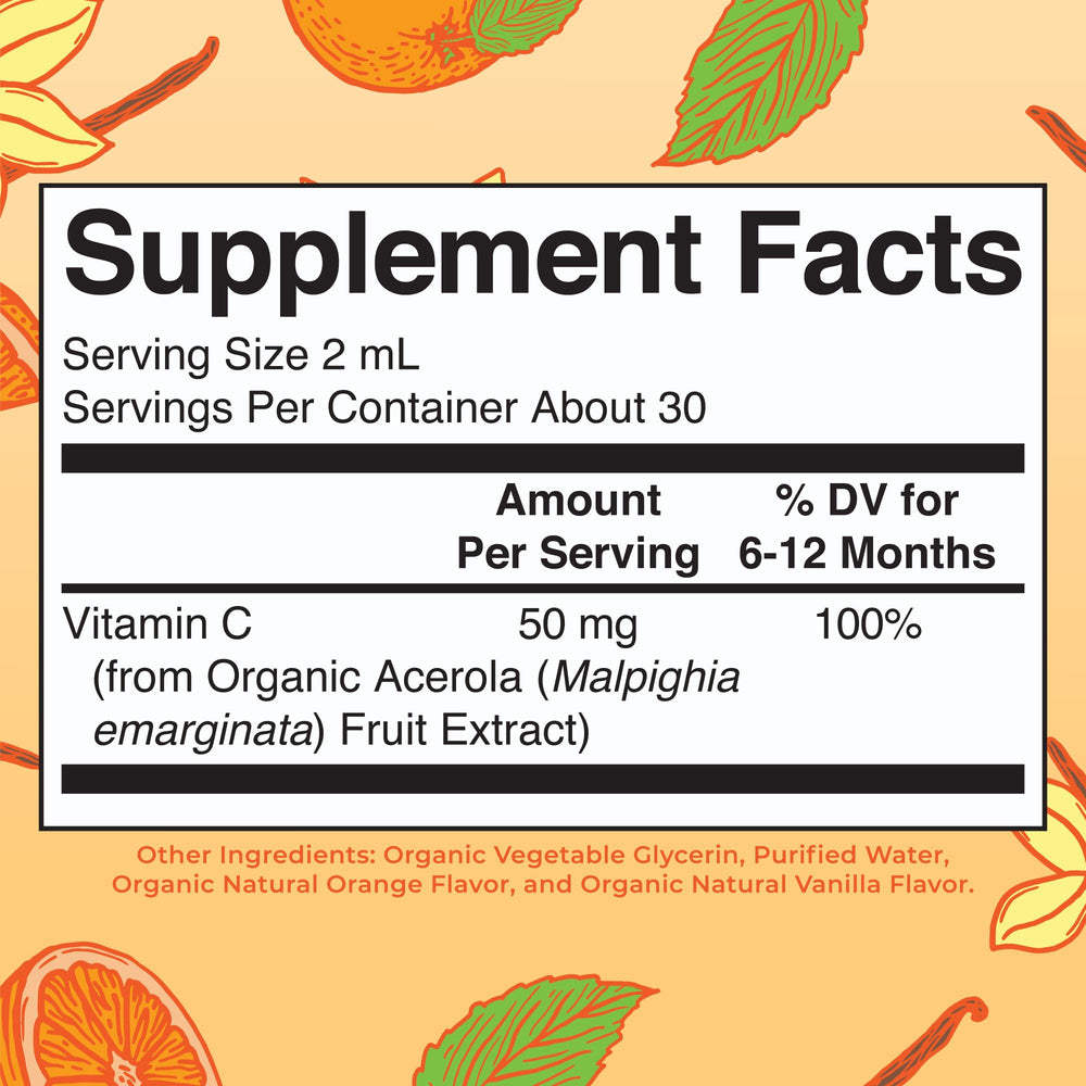MaryRuth's vitamin C drops being poured from the bottle for easy mixing into food or formula