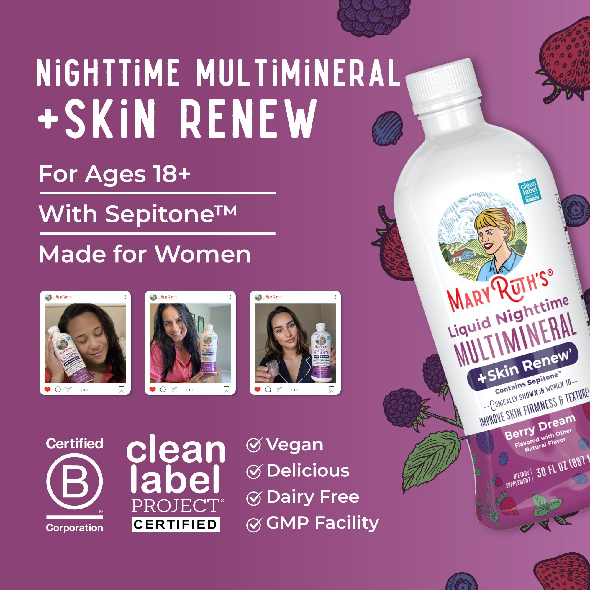 MaryRuth's ingredient panel highlighting minerals and Sepitone inclusion.