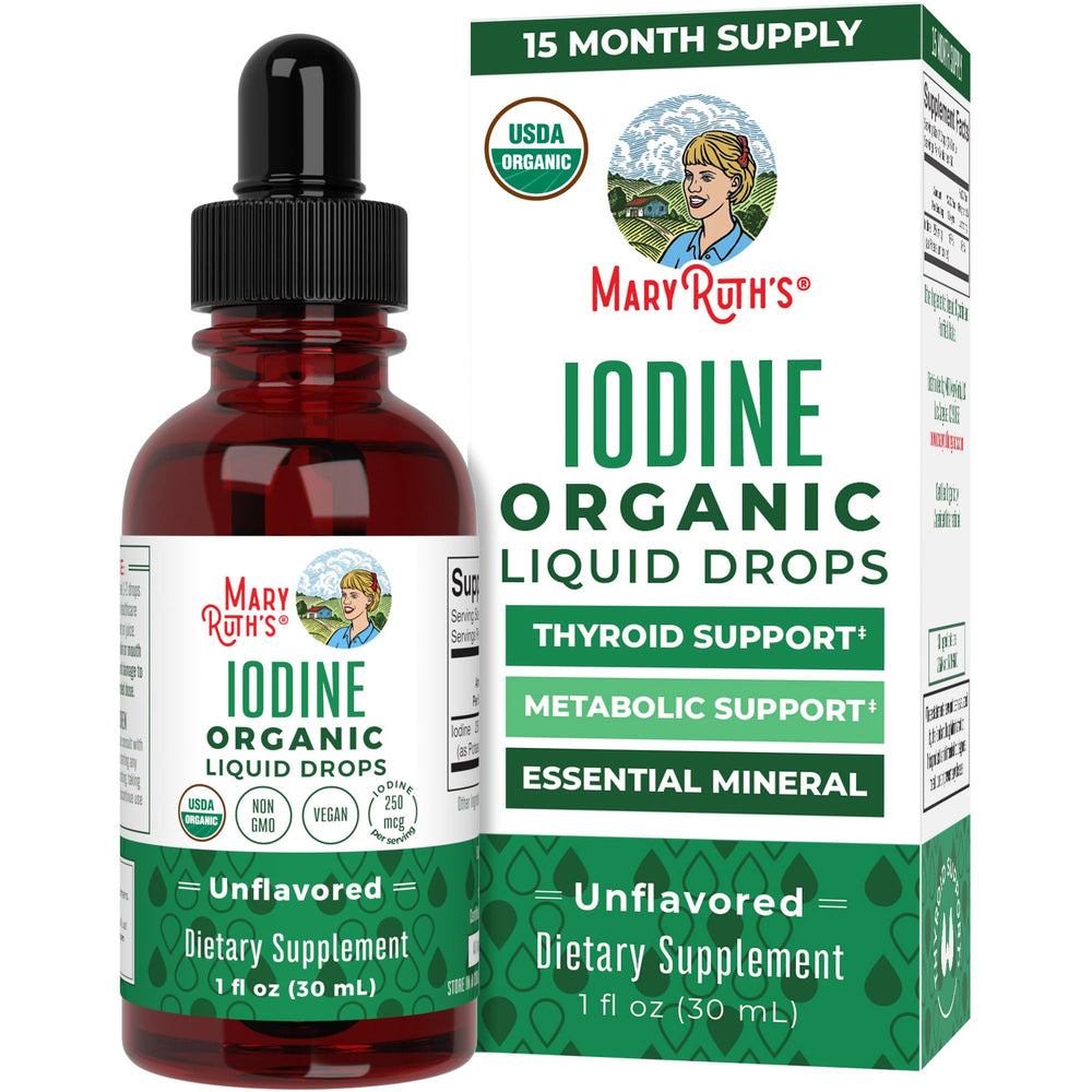 MaryRuth's iodine drops bottle on counter for daily mineral intake