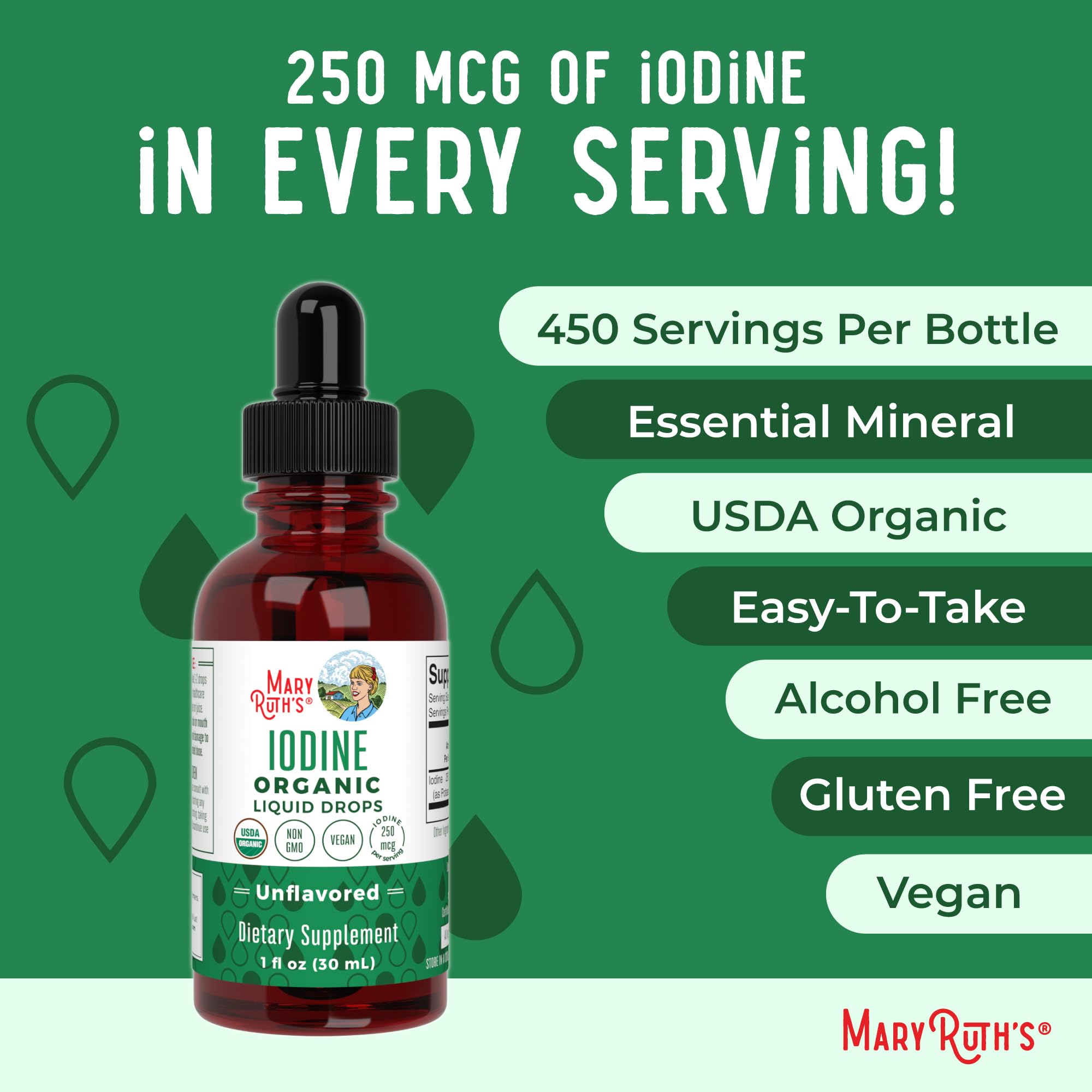 MaryRuth's iodine drops in a glass, illustrating simple daily use