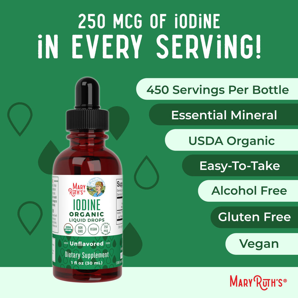 MaryRuth's iodine drops in a glass, illustrating simple daily use