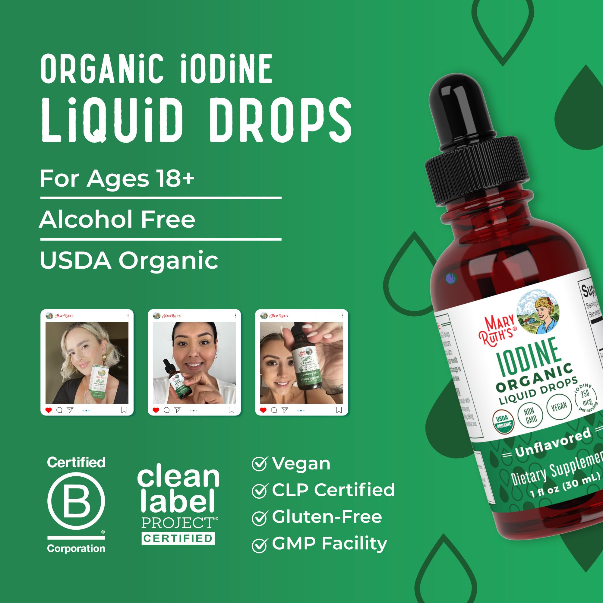 MaryRuth's iodine drops ingredients list featuring potassium iodide