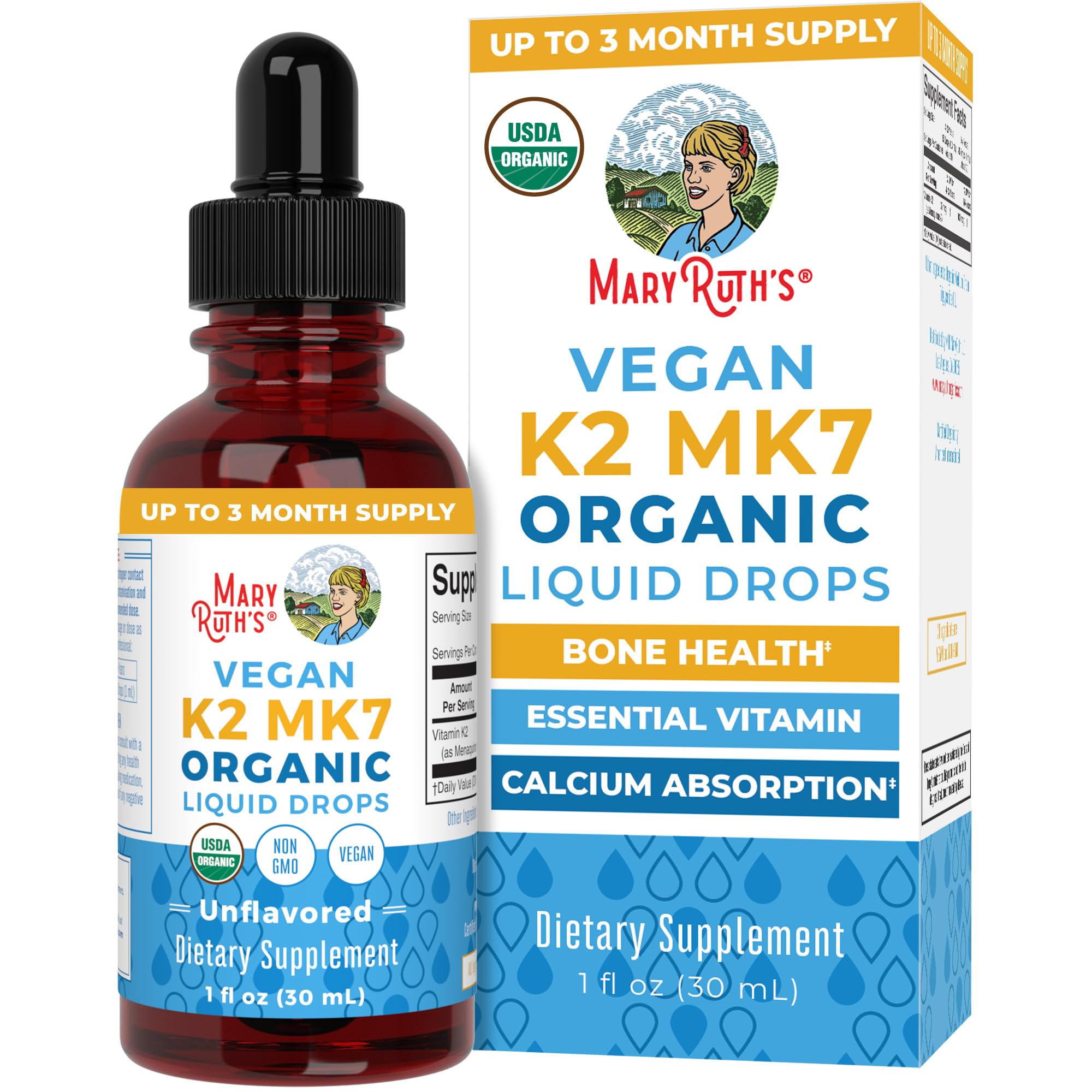 MaryRuth's K2 MK7 drops bottle showcases natto-derived K2 for absorption.