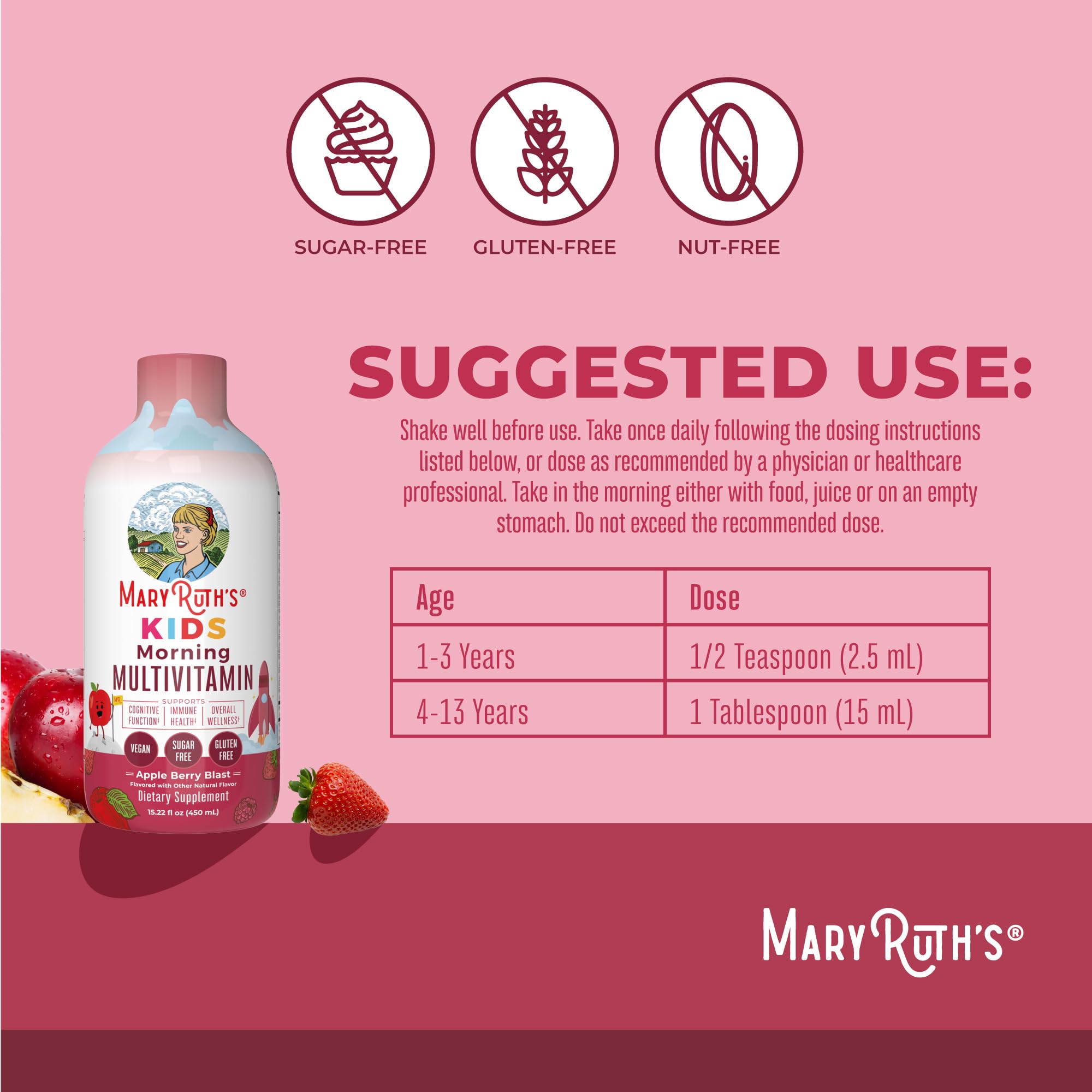 MARYRUTH'S Kids Multivitamin being poured into a cup for simple daily intake.