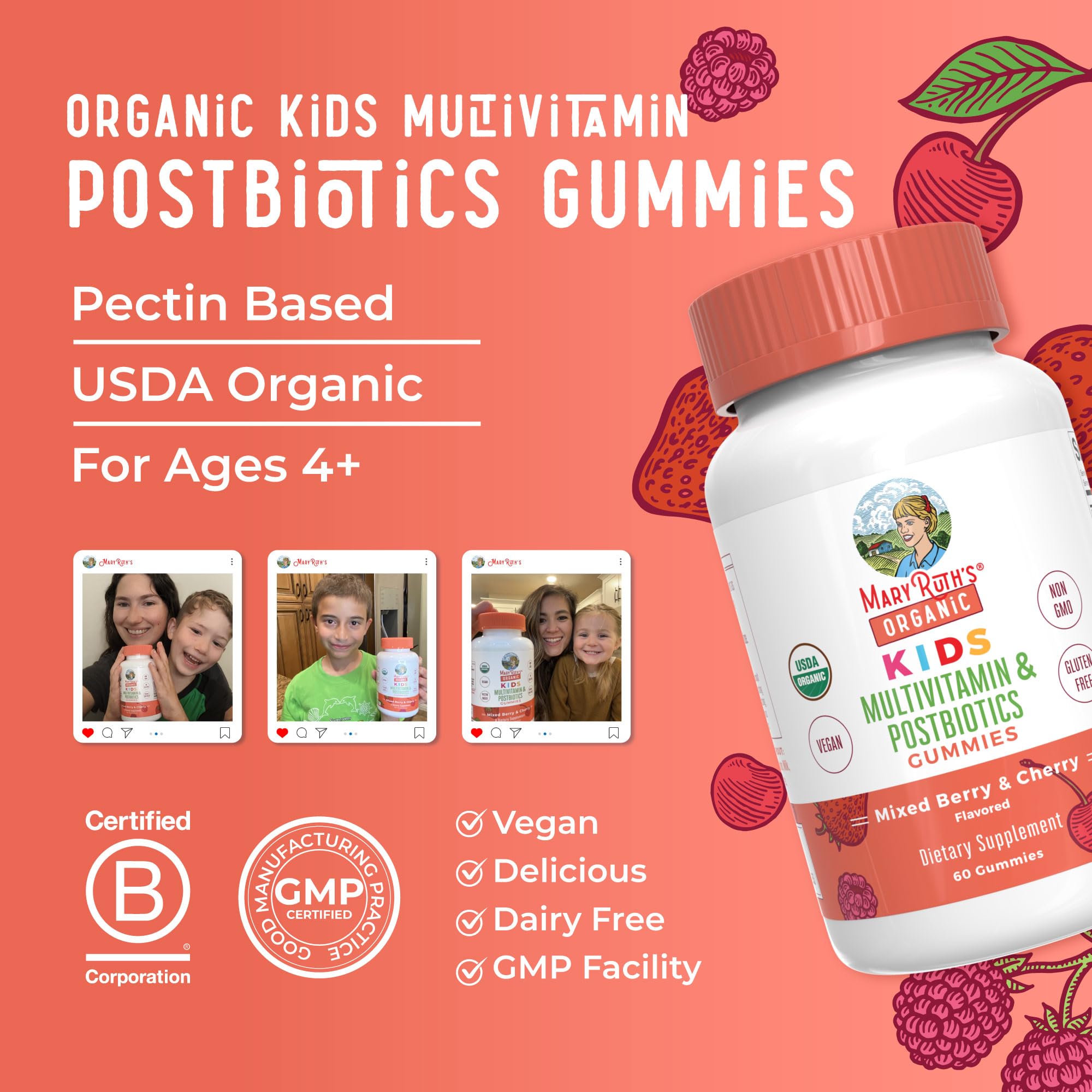 MARYRUTH'S Kids gummies show 60 count bottle for convenient daily routines