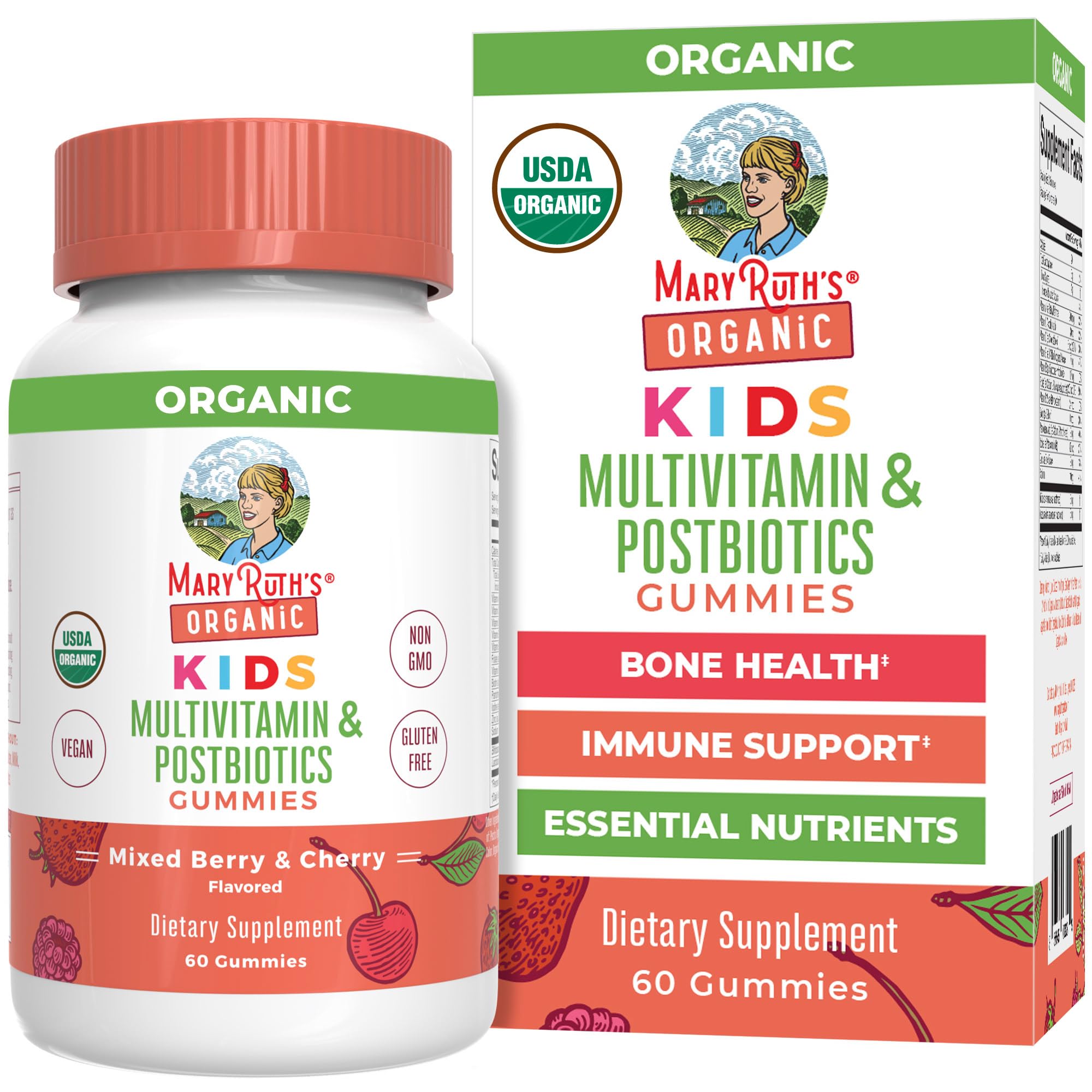 MARYRUTH'S Kids multivitamin gummies berry bottle supports daily wellness with tasty organic nutrition