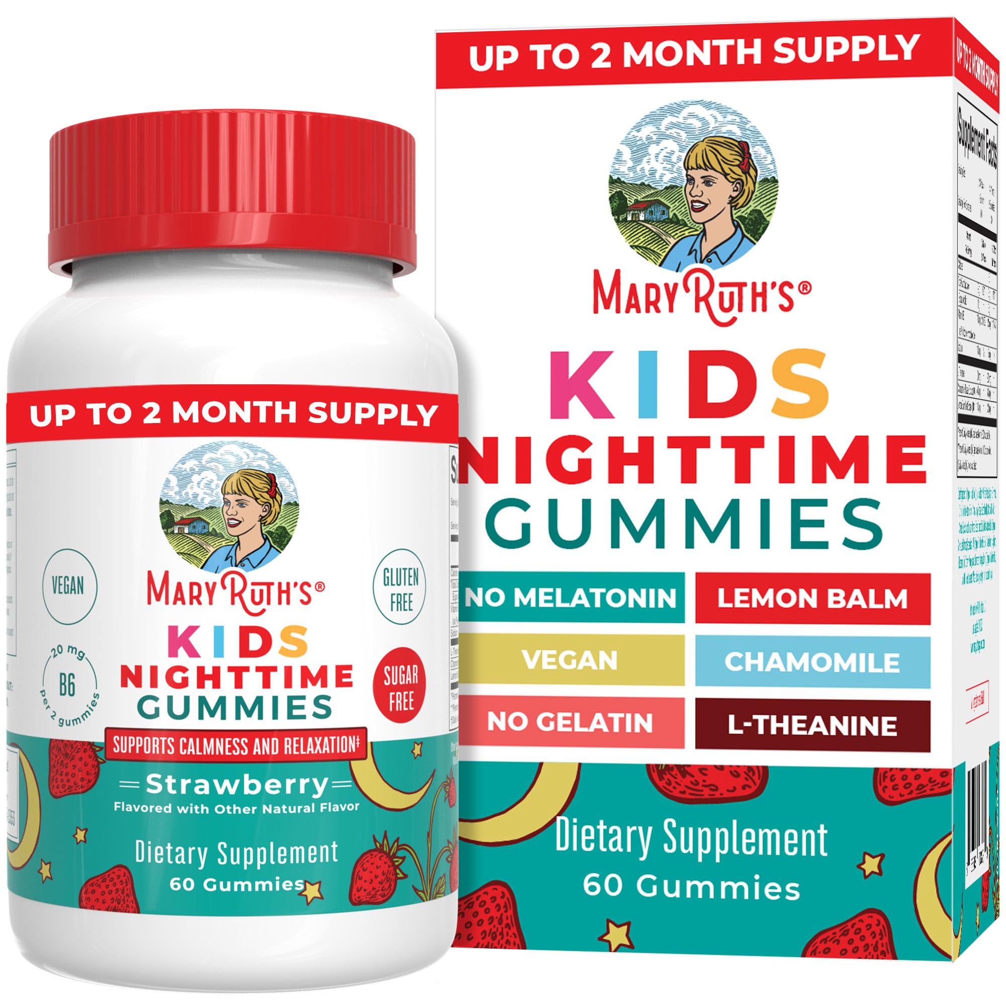 MARYRUTH'S Kids Nighttime Gummies bottle-front view shows sugar-free formulation for calmer bedtimes.