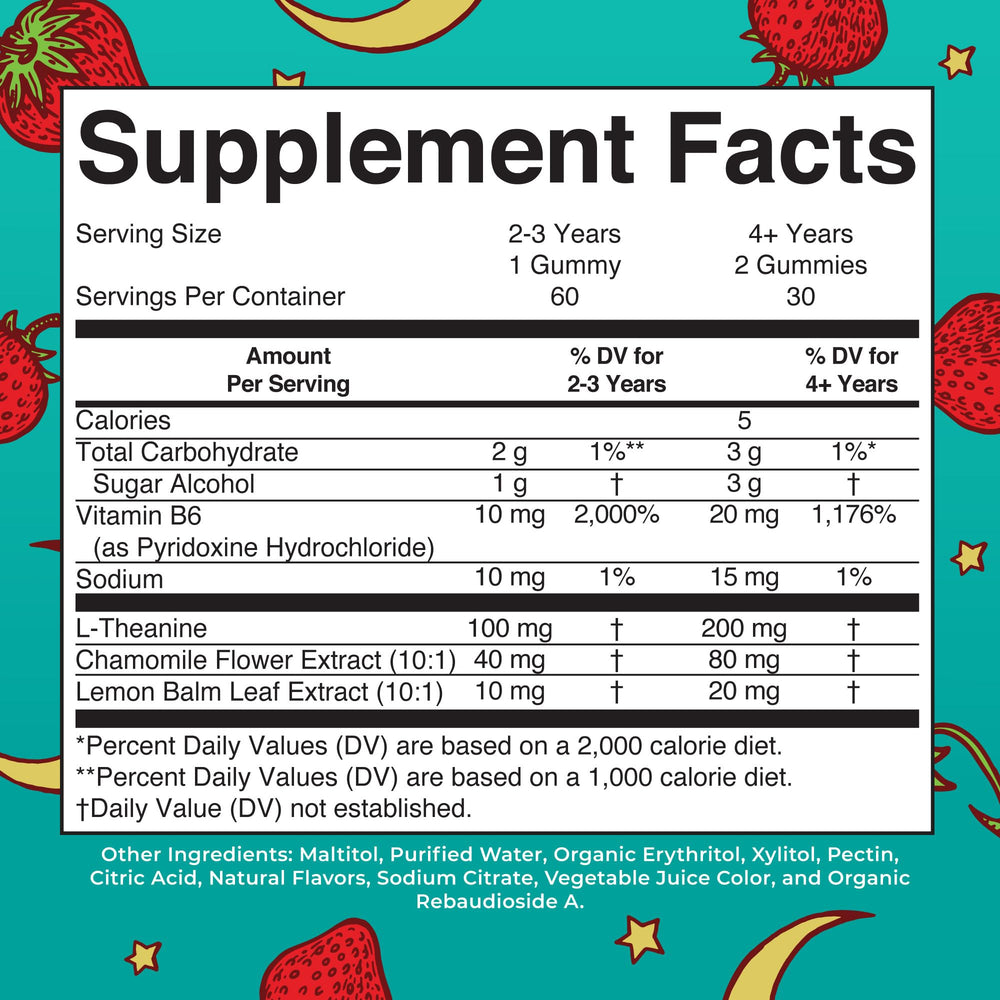 MARYRUTH'S Kids Nighttime Gummies bottle-side label highlights vegan, non-GMO, and clean ingredients.