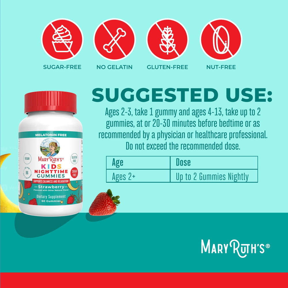 MARYRUTH'S Kids Nighttime Gummies strawberry-closeup reveals tasty flavor and soft texture kids love.