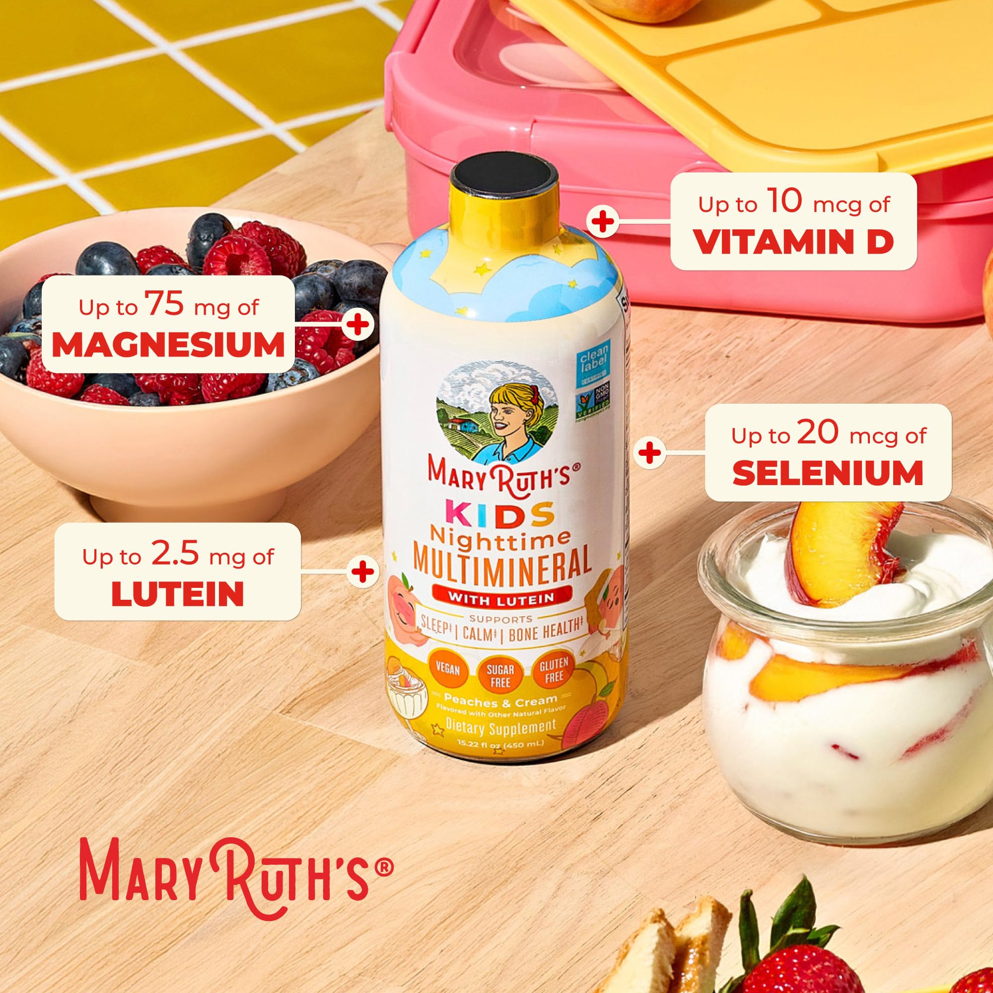 Ingredients panel highlights vegan, non-GMO, sugar-free formulation