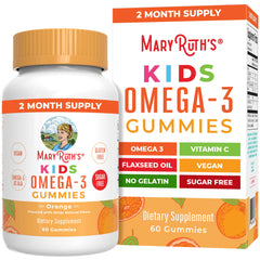 MaryRuth's Kids Omega-3 Gummies bottle with orange flavor for daily immune support.