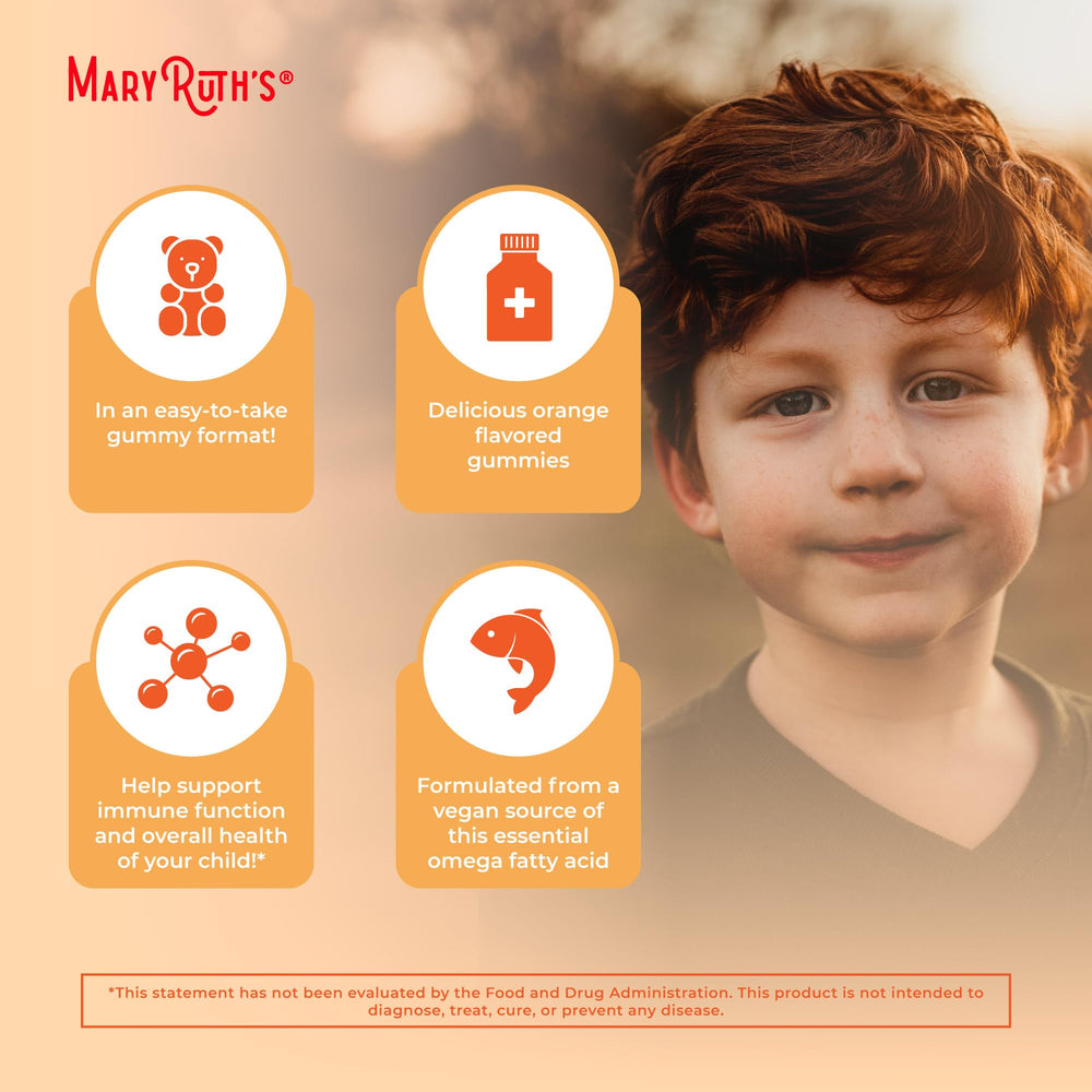 Non-GMO, dairy-free, nut-free MaryRuth's Omega-3 gummies.