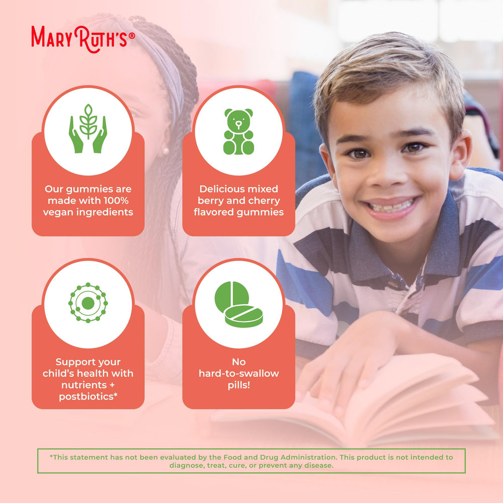 MARYRUTH'S Kids vegan gummies convey plant based nutrition without dairy or gluten