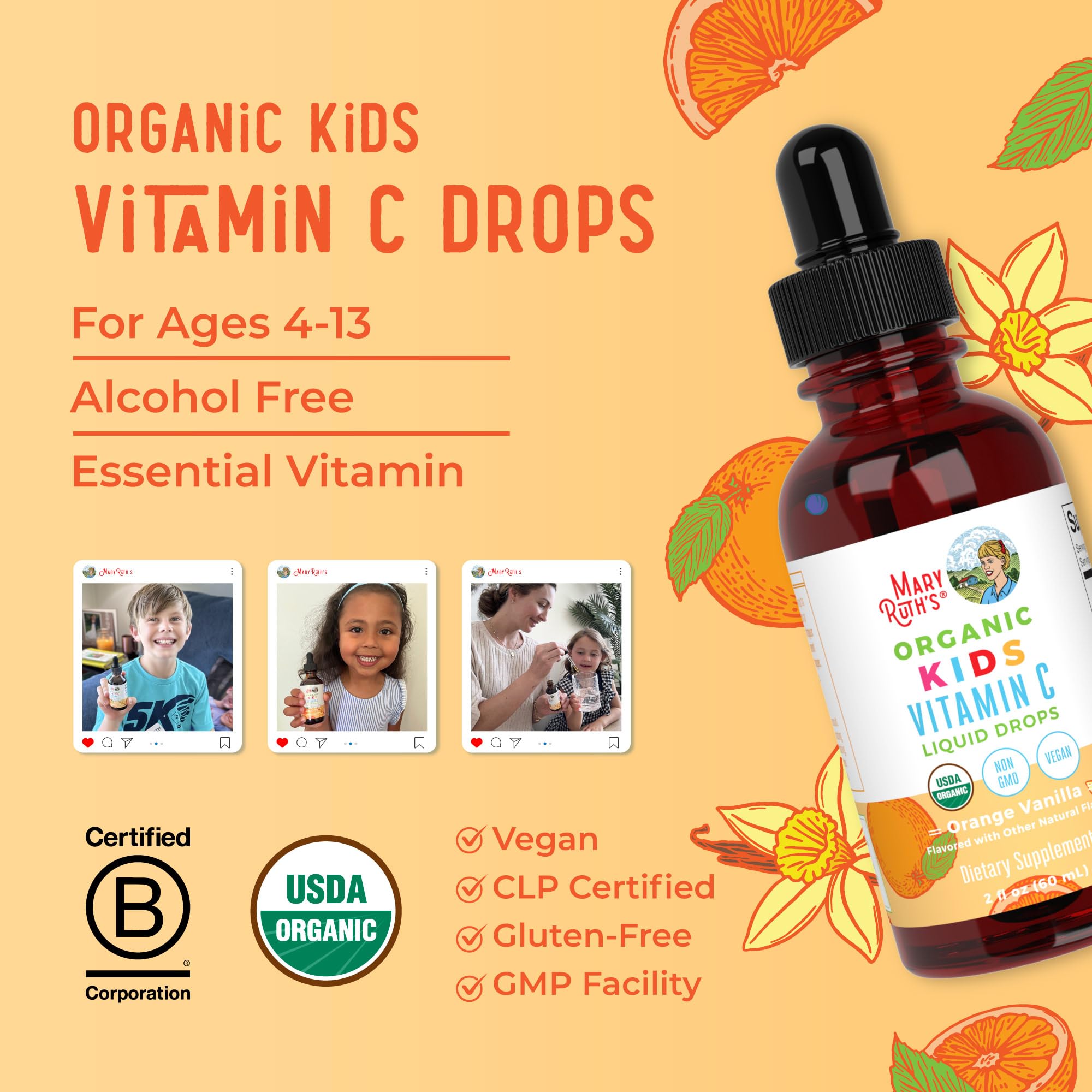 MARYRUTH'S drops poured into juice demonstrate easy daily routine for kids.