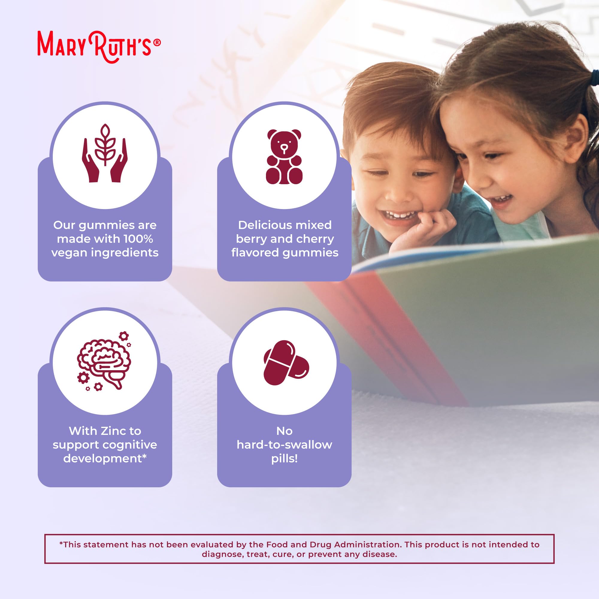 MaryRuth's Kids Gummies dairy-free and nut-free labeling supports allergy-conscious use.