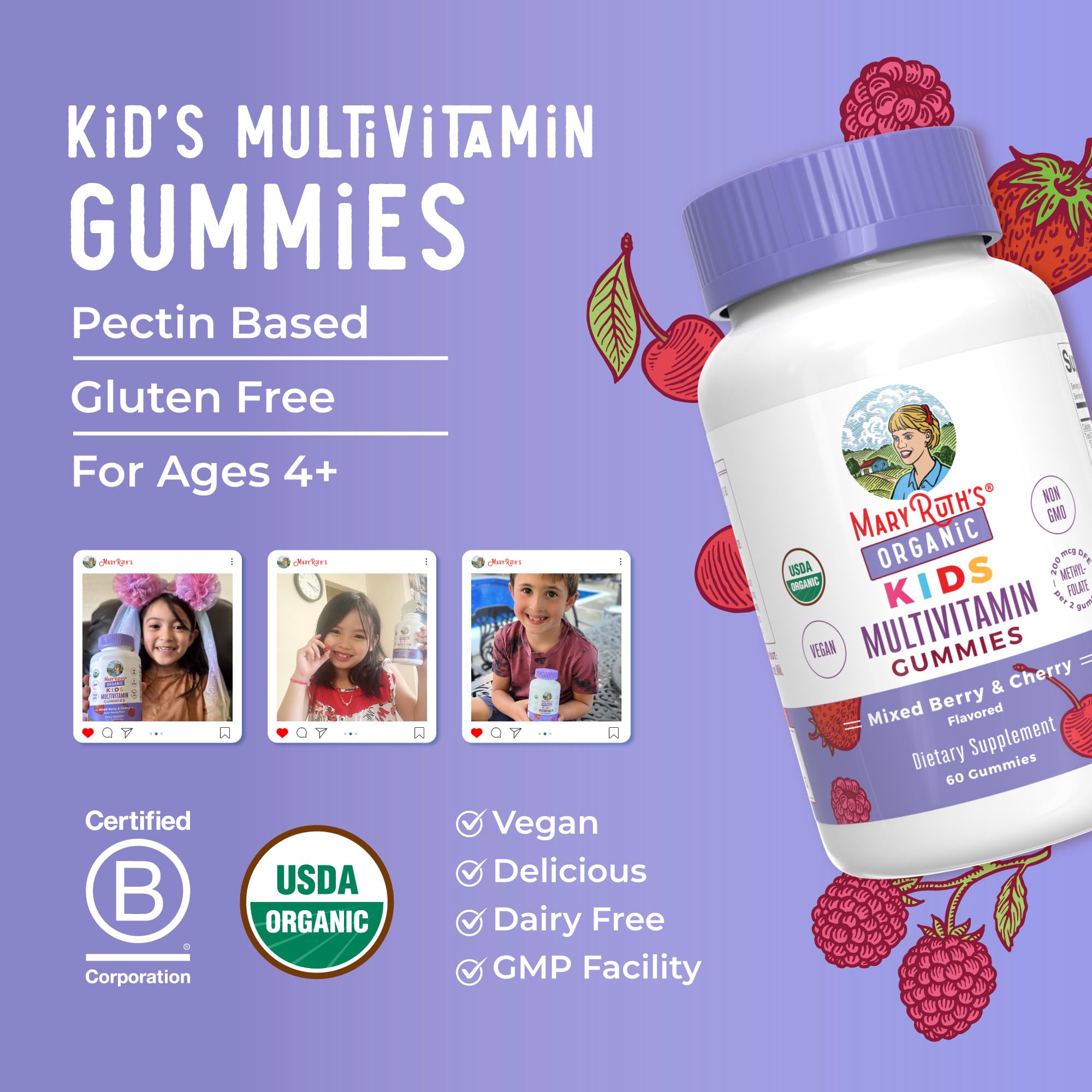 MaryRuth's Kids vitamins on family breakfast table supporting daily routine.