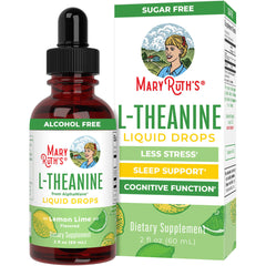 MaryRuth's L-Theanine bottle with lemon-lime flavor for daily mood support.